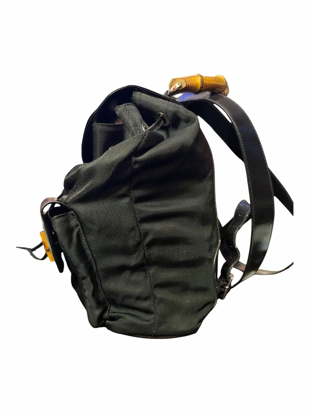 Authentic Gucci Vintage Bamboo Twin Pocket Nylon Backpack Black - Picture 5 of 8
